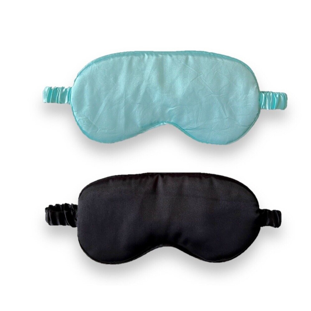 Set Of 2 Sleep Masks Light Green & Black Sleeping Silk Night Eyes